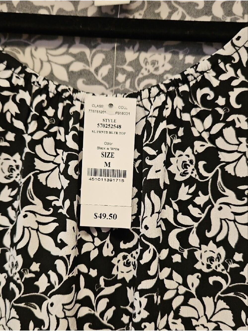 WHBM Black and White Floral Border Tank Top Med - Picture 8 of 8